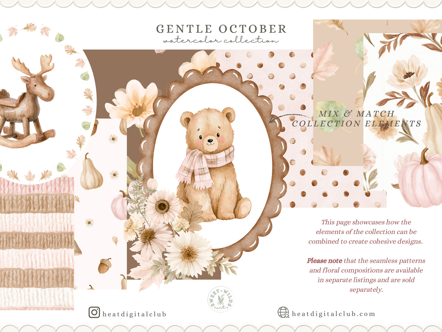 Gentle October - Watercolor Fall Animals Clipart Bundle, Kids Woodland PNG Collection | 60 PNG