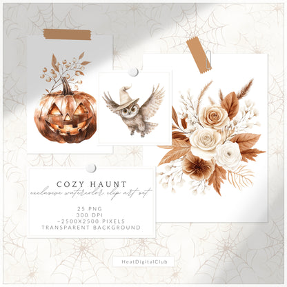 Cozy Haunt - Floral Arrangements Clipart, Fall Halloween Pumpkins | 25 PNG