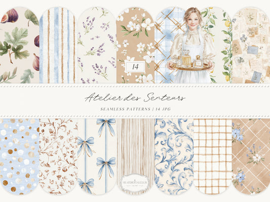 Atelier Des Senteurs - French Cottagecore Seamless Patterns, Watercolor Floral Digital papers | 14 JPEG