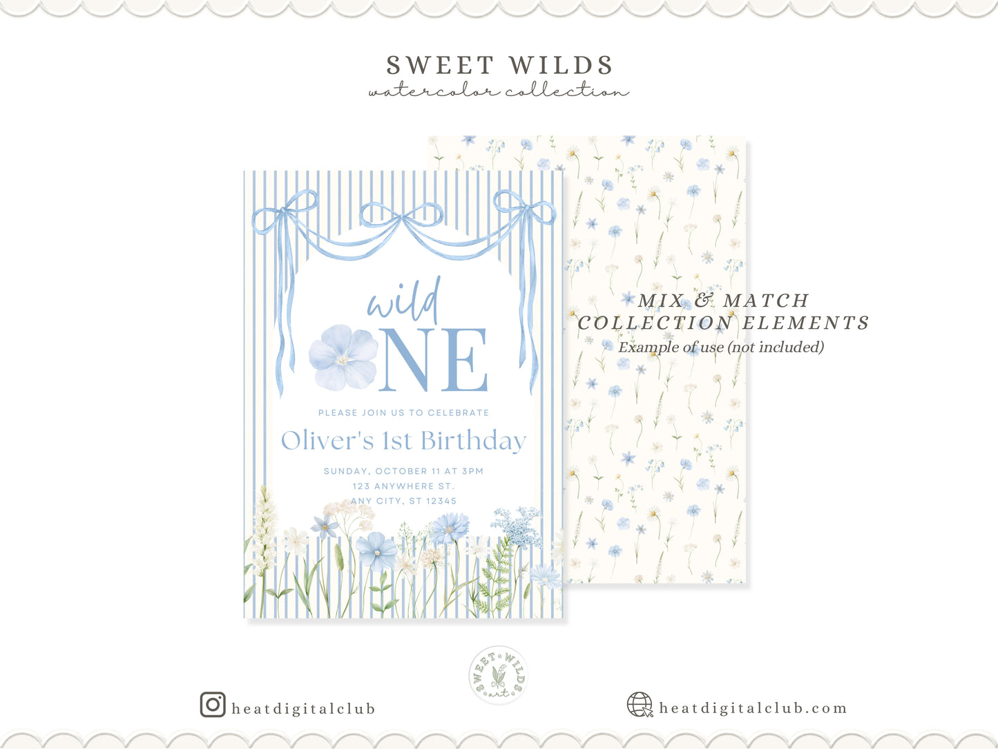 Sweet Wilds - Flowers Clipart, Meadow Flowers, Light Blue Floral, Wildflower Baby Shower | 70 PNG/JPEG