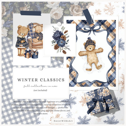 Winter Classics - Teddy Bears Clipart, Tartan Holiday, Cute, Festive Nursery, Animals | 110 PNG/JPEG