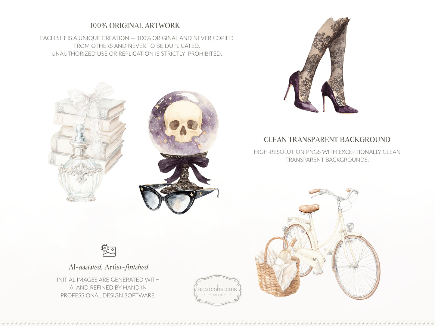 Day & Midnight - Clipart Set, Romantic Dark Gothic Clipart, Feminine, Cottagecore | 60 PNG