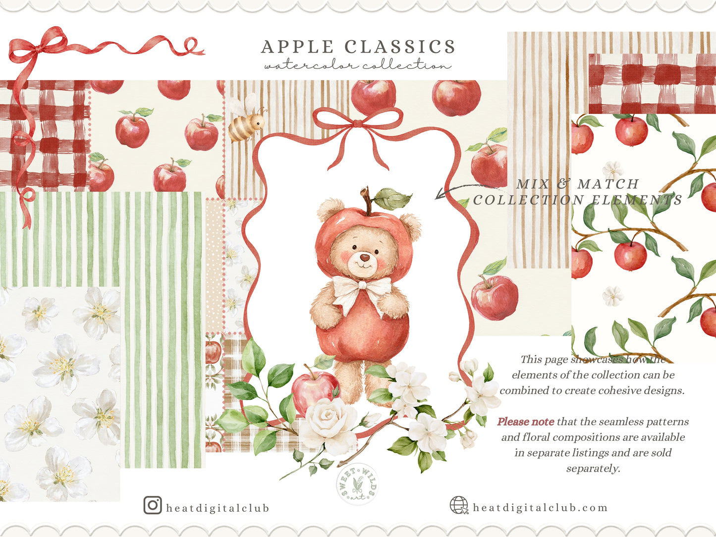 Apple Classics - Nursery Clipart, Cute Animals Clipart, Apple Orchard Kids, Fall Baby | 60 PNG
