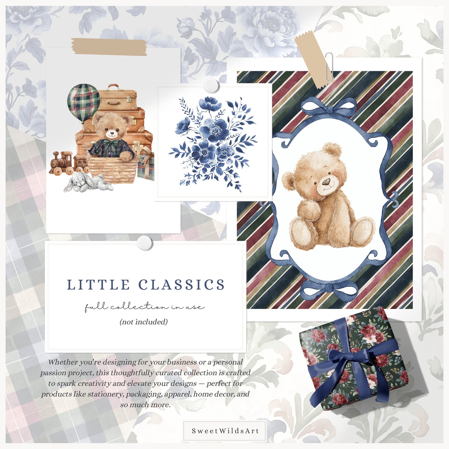 Little Classics - Watercolor Seamless Patterns, Grandmillennial Floral Hydrangea | 24 JPEG