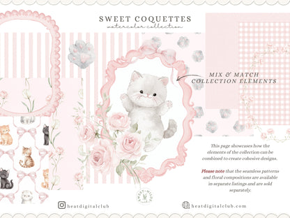 Sweet Coquettes - Kitten Clipart, Cute Pink Cats, Coquette Nursery, Baby Girl Graphics, Ballet Cat | 60 PNG