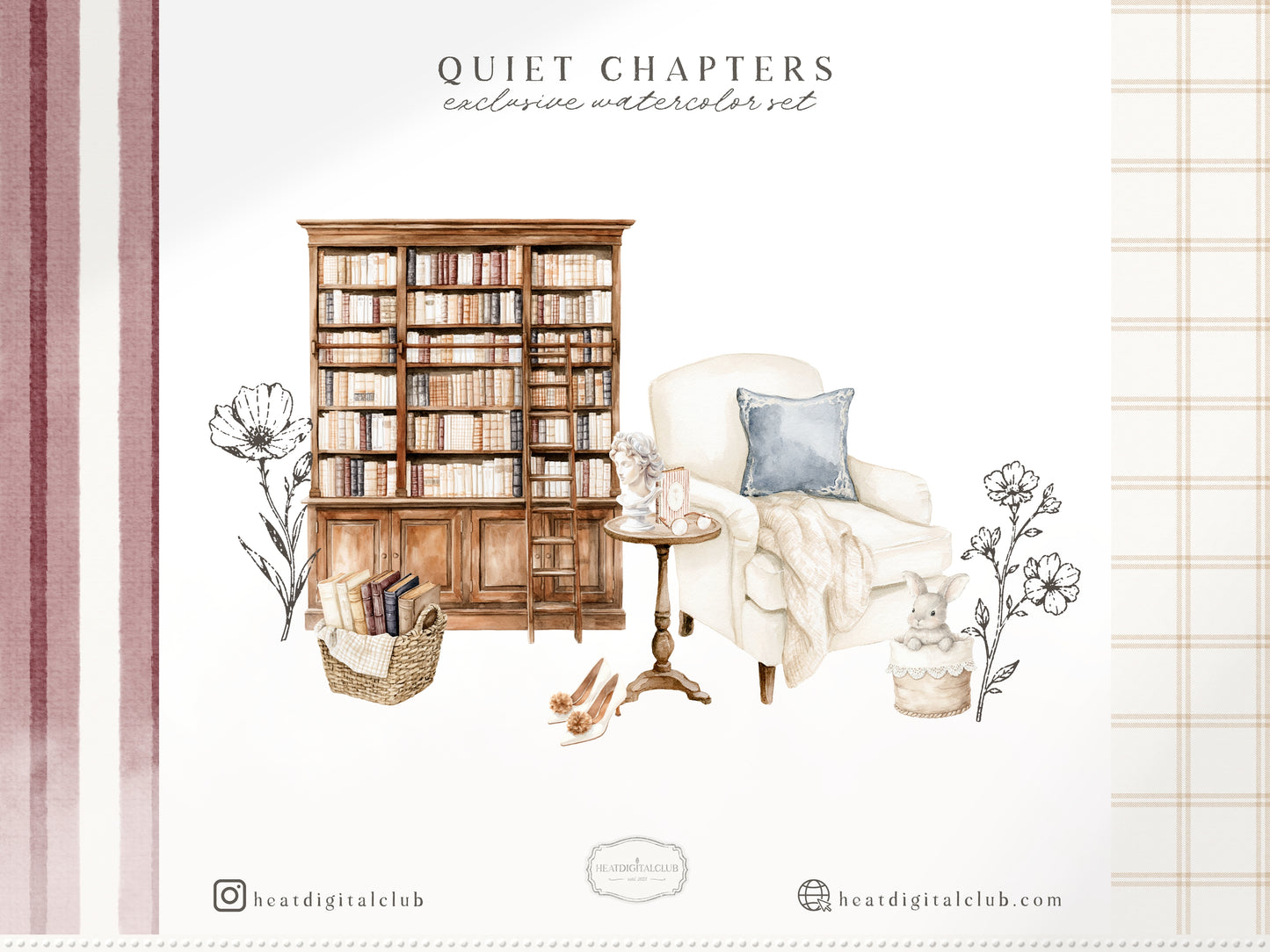 Quiet Chapters - Book Clipart, Vintage Books Aesthetic, Reading Clipart, Cozy Library, French Countryside | 90 PNG/JPEG