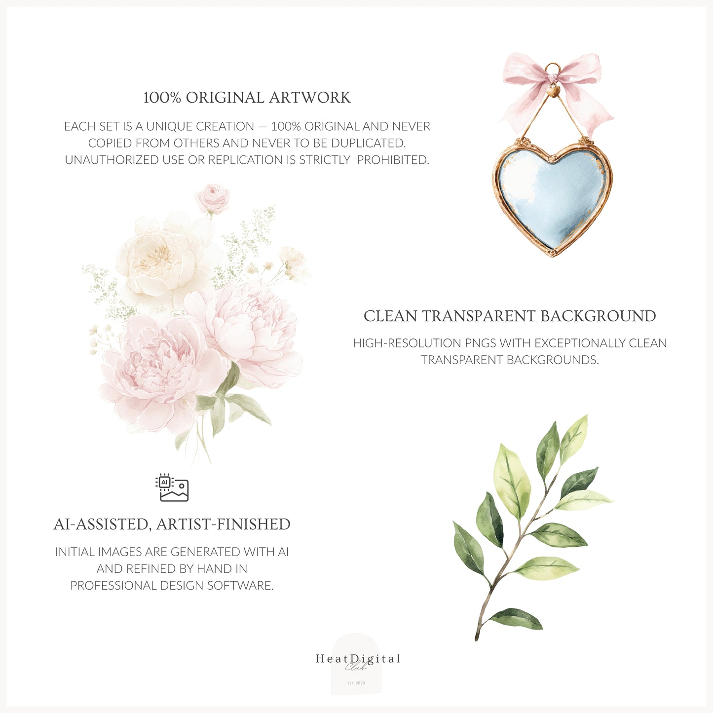 Pure Love - Floral Arrangements, Blush Pink Ivory, Romantic Bouquet, Feminine Peonies | 20 PNG