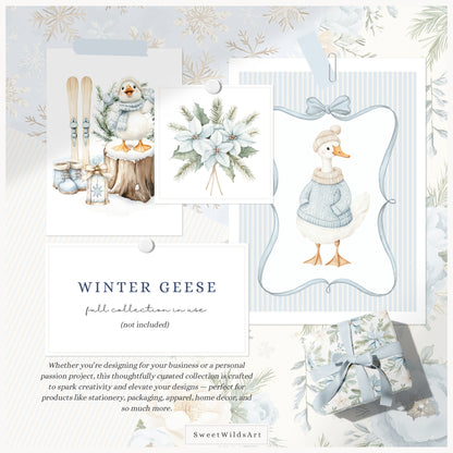 Winter Geese - Winter Seamless Patterns, Soft Blue Beige Plaid, Stripes | 20 JPEG