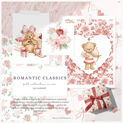 Romantic Classics - Teddy Bears Clipart, Valentine's Day, Love, Baby Shower, Nursery | 109 PNG/JPEG