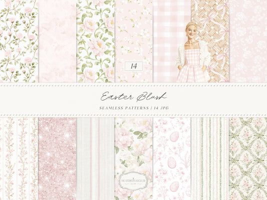Easter Blush - Seamless Patterns, Chinoiserie Spring, Elegant Light Pink Floral | 14 JPEG