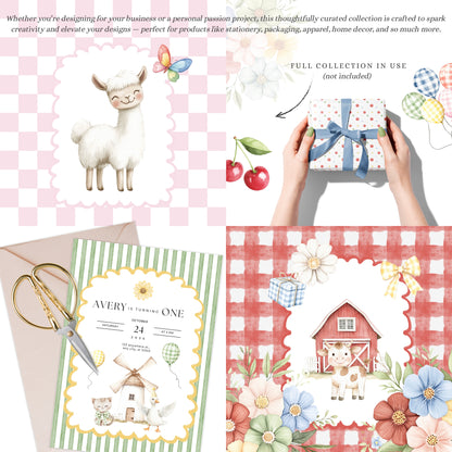 Birthday Barn - Farm Animal, Kids Party Clipart, Cow, Pig, Baby Shower | 73 PNG