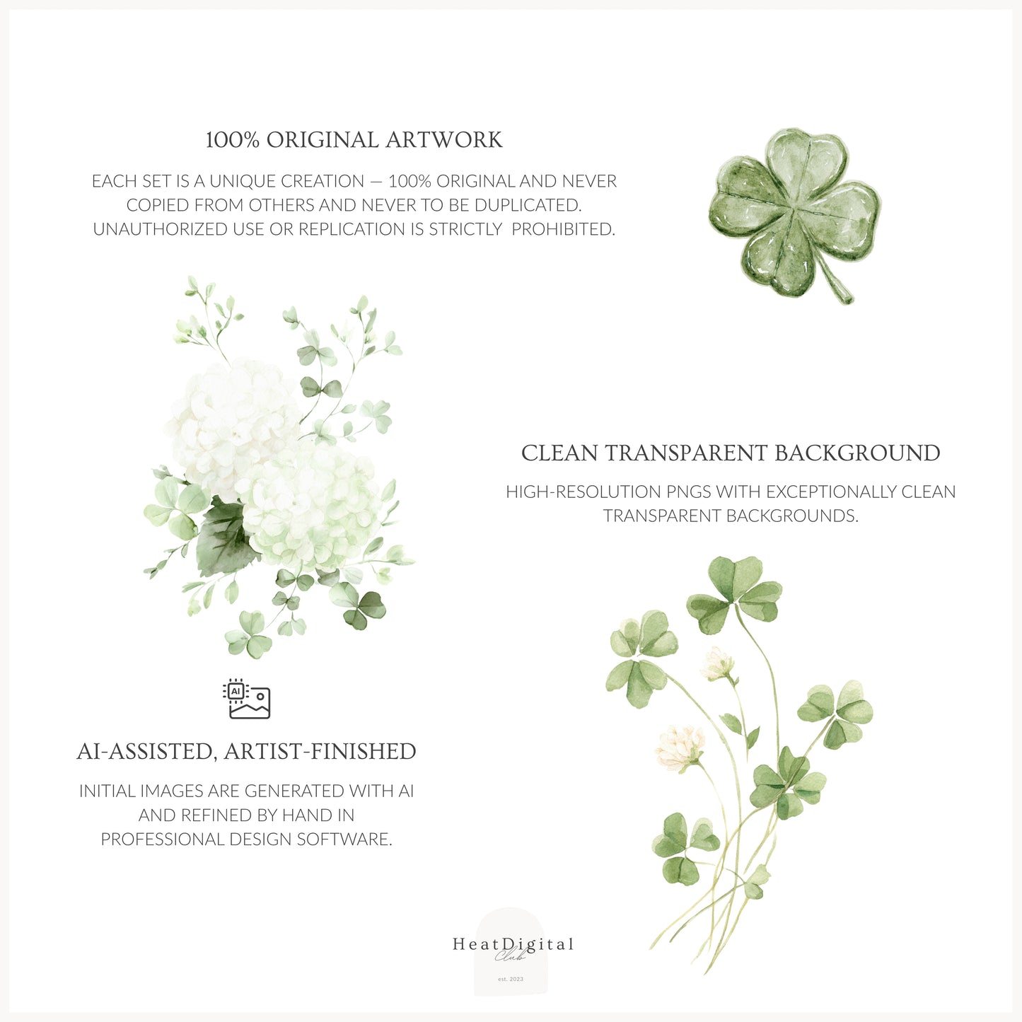 Lucky Fields - Floral Arrangements Clipart, St Patrick's Day Shamrock, Clover Hydrangea | 20 PNG