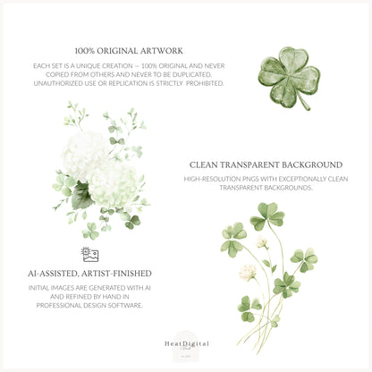 Lucky Fields - Floral Arrangements Clipart, St Patrick's Day Shamrock, Clover Hydrangea | 20 PNG