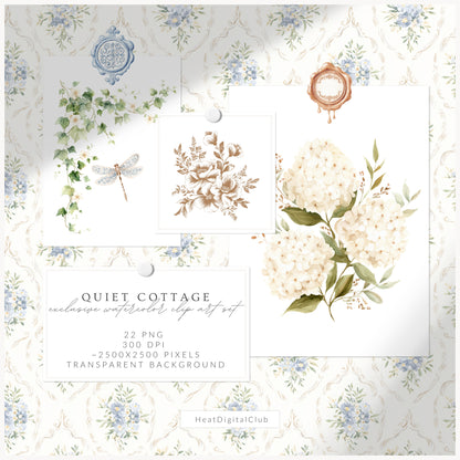Quiet Cottage - Floral Arrangements Clipart, Hydrangea, French Garden Bouquet, Cottagecore | 22 PNG