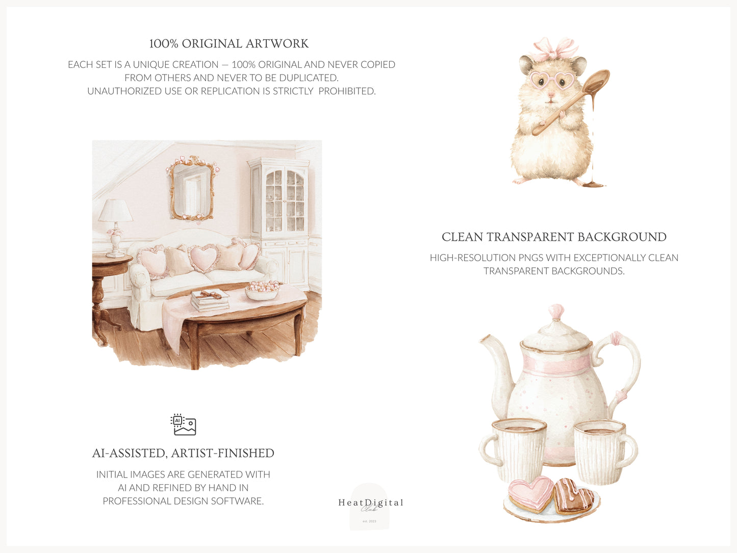 Sweet Romance - Valentine's Day Bakery Clipart, Romantic Baking, Love Aesthetic | 70 PNG