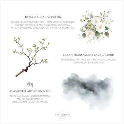 Rainy Kyoto - Floral Arrangements, White Elegant Flowers, Japanese Botanical | 12 PNG