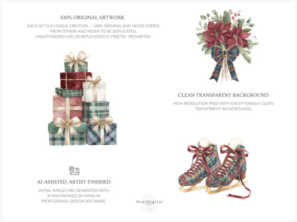 Velvet Noël - Clipart, Cozy Winter Holiday, Christmas, Grandmillennial Cottagecore | 65 PNG