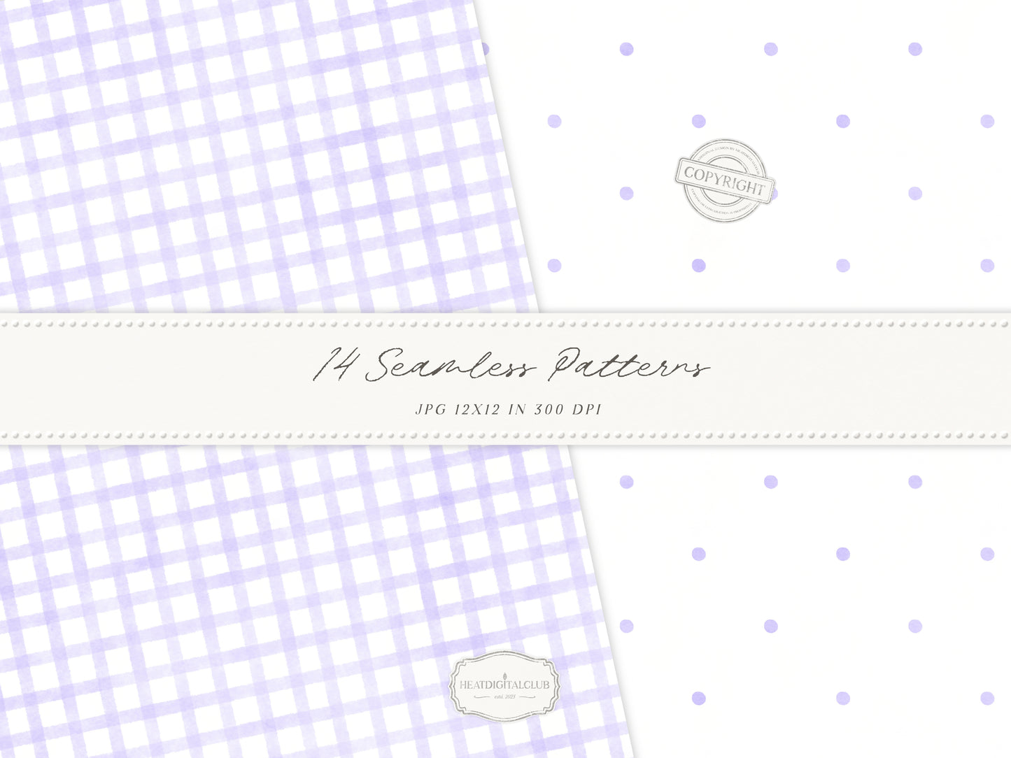 Grandmillennial Set 7 - Seamless Patterns, Lavender Floral, Purple Stripe, Plaid, Elegant Botanical Patterns | 14 JPEG