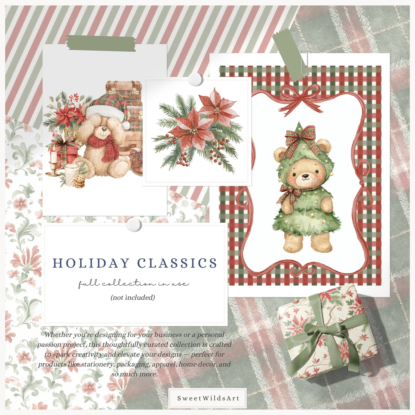 Holiday Classics - Floral Arrangements Clipart, Poinsettia, Evergreen, Christmas | 25 PNG