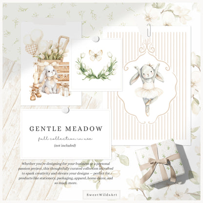 Gentle Meadow - Seamless Patterns, Spring Floral, Neutral Gingham Pattern, Pastel Papers, Nursery | 16 JPEG