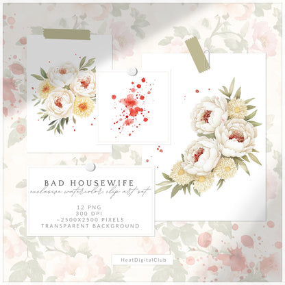 Bad Housewife - Floral Arrangements, Dark Feminine, Creepy Peony | 12 PNG
