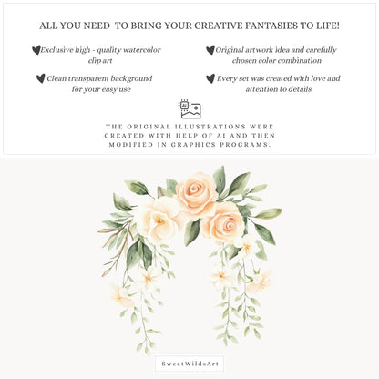 Sweet Peach - Floral Arrangements, Peach Blossom, Jasmine, Cream Roses | 20 PNG