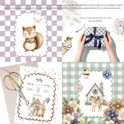 Birthday Woods - Woodland Animals, Cute Forest Party Clipart, Kids Party | 74 PNG