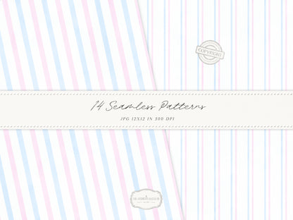 Grandmillennial Set 5 - Seamless Patterns, Pastel Floral, Stripes, Plaid, Pink & Blue Digital Repeating Pattern | 14 JPEG