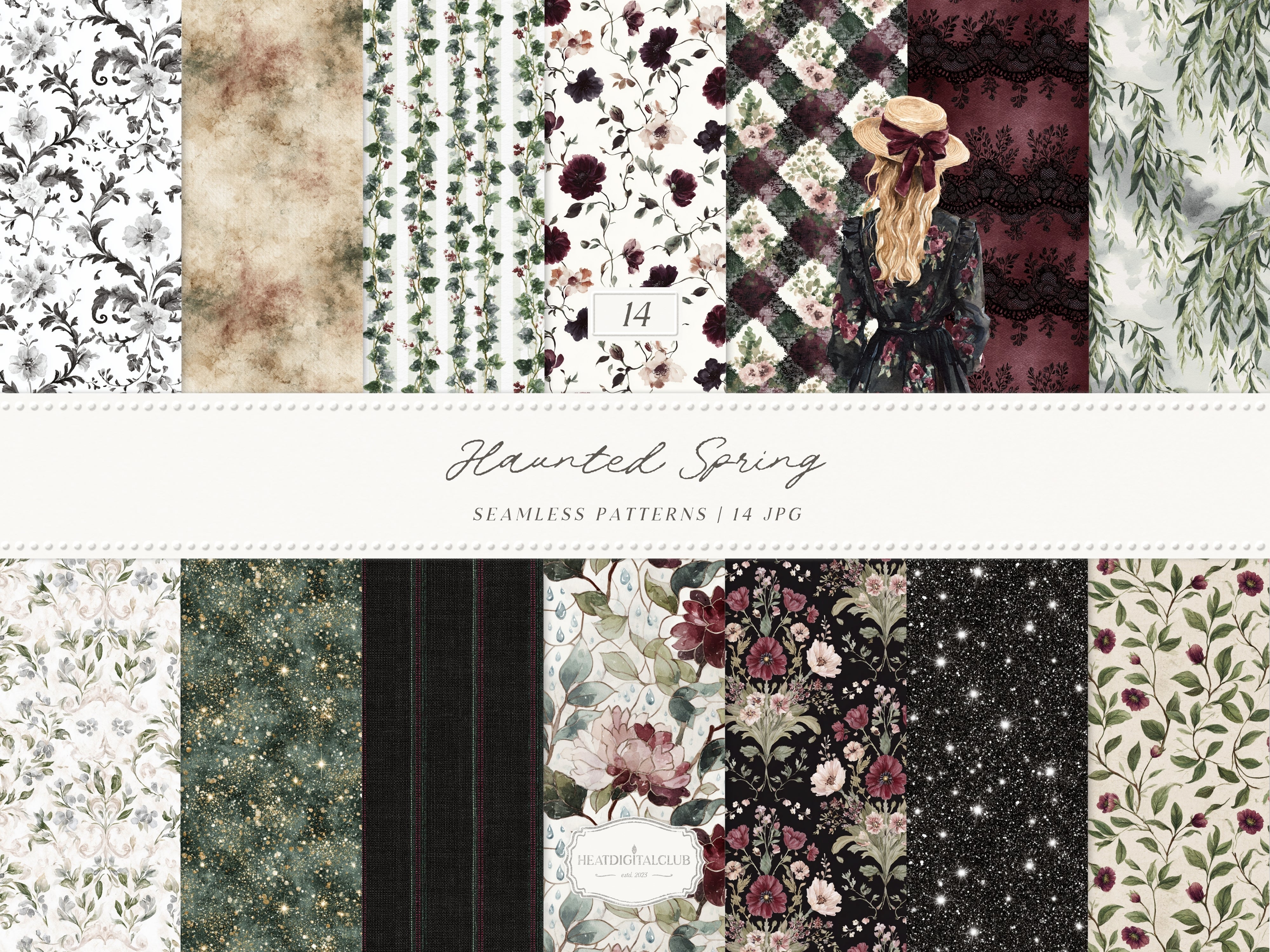Haunted Spring - Seamless Patterns, Gothic Floral Patterns, Dark Sprin ...