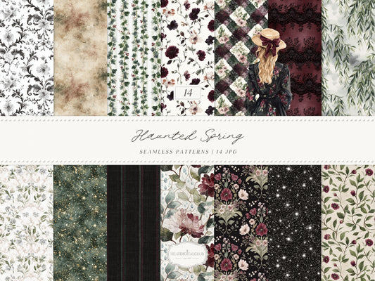 Haunted Spring - Seamless Patterns, Gothic Floral Patterns, Dark Spring Digital Paper, Moody Gothic | 14 JPEG