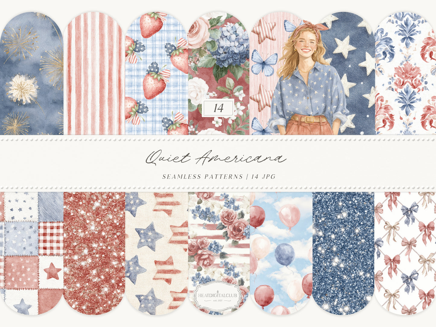 Quiet Americana - 4th of July Clipart Bundle, Vintage Summer, Independence Day, Patriotic | 95 PNG/JPEG