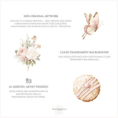 Sweet Romance -  Floral Arrangements, Valentine's Day, Soft Pink Beige Flowers, Romantic | 20 PNG