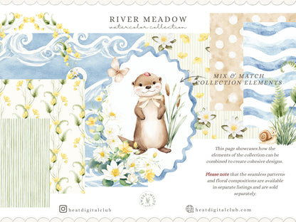 River Meadow - Otter Clipart, Cute River Animals, Baby Otter, Woodland Nursery, Spring Summer | 60 PNG