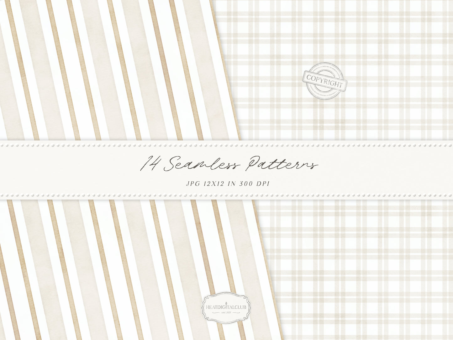 Grandmillennial Set 8 - Seamless Patterns, Beige Neutral Floral, Estate Botanical, Stripes, Damask Patterns | 14 JPEG