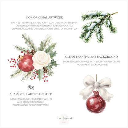 Winter Pomegranate - Floral Arrangements, Christmas Bouquets & Ornaments | 20 PNG