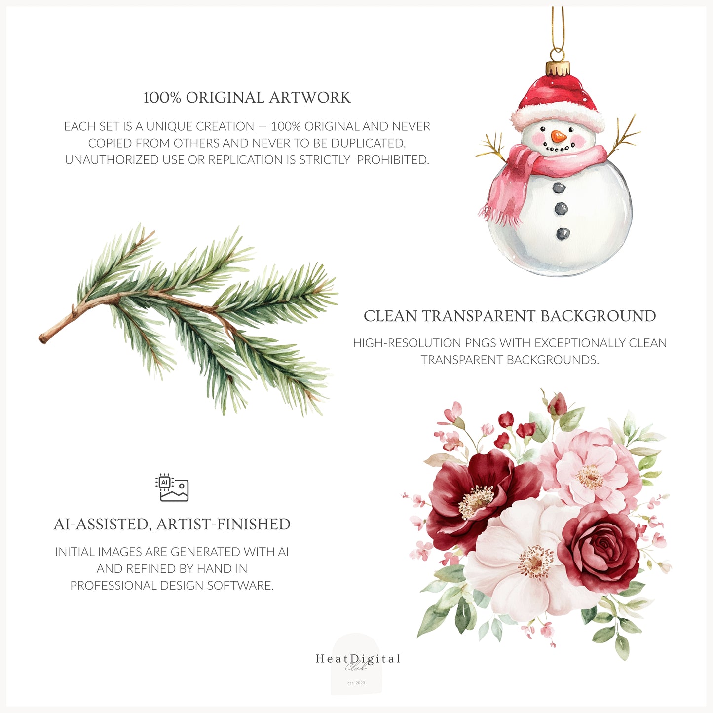 Holiday Embrace - Floral Arrangements, Elegant Flowers & Christmas Ornaments | 20 PNG