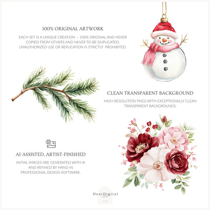 Holiday Embrace - Floral Arrangements, Elegant Flowers & Christmas Ornaments | 20 PNG