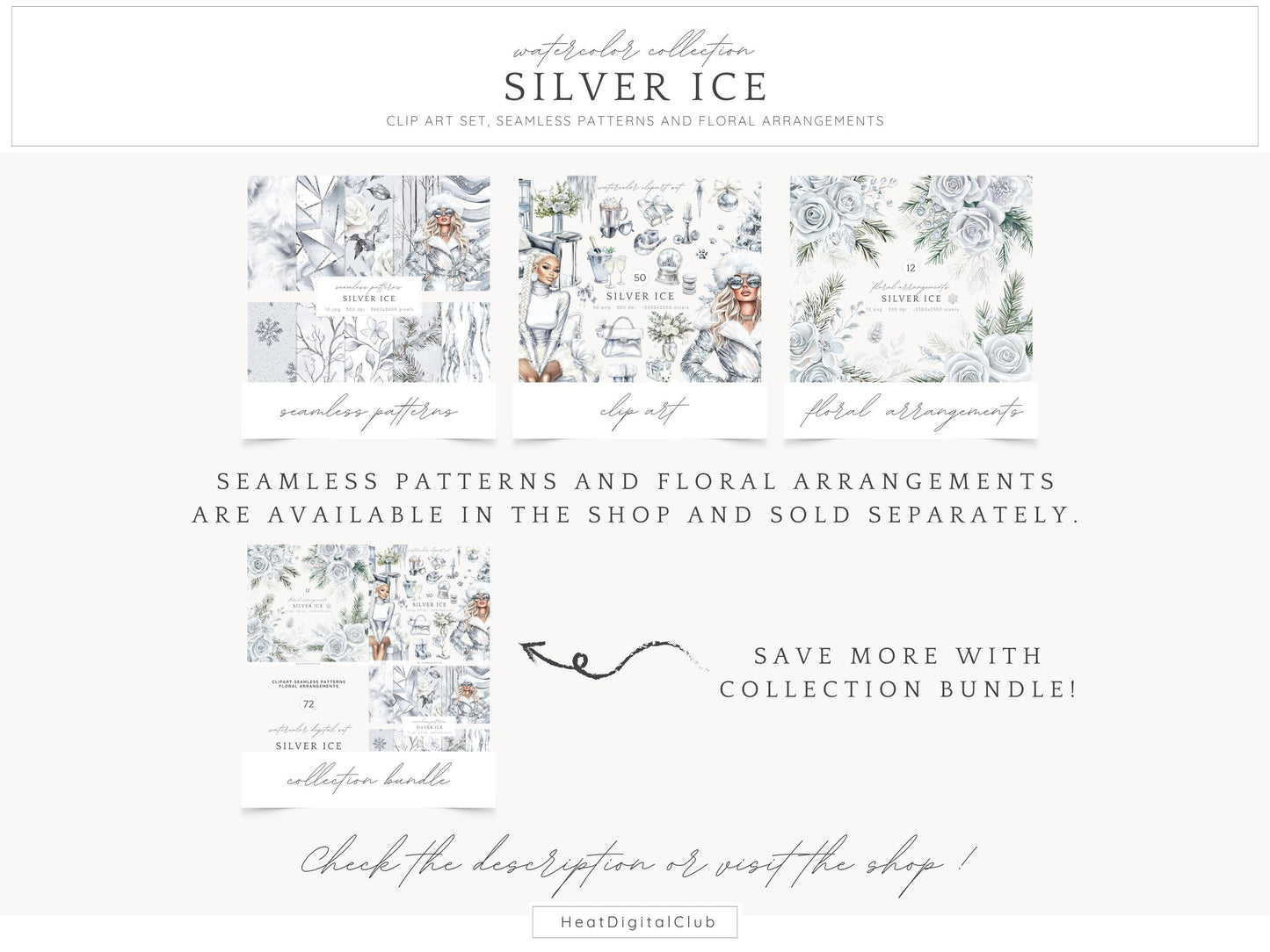 Silver Ice - Cozy Winter Clipart, Modern Holidays, Christmas | 50 PNG