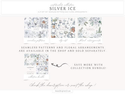 Silver Ice - Cozy Winter Clipart, Modern Holidays, Christmas | 50 PNG