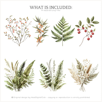 Woodland Journal - Floral Arrangements, Botanical Forest Herbs | 14 PNG