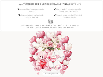 Amour Amour - Valentines Day Clipart, Romantic, Love, Balloons | 56 PNG