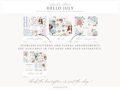 Hello July - Independence Day Clipart, 4th of July, Patriotic | 50 PNG