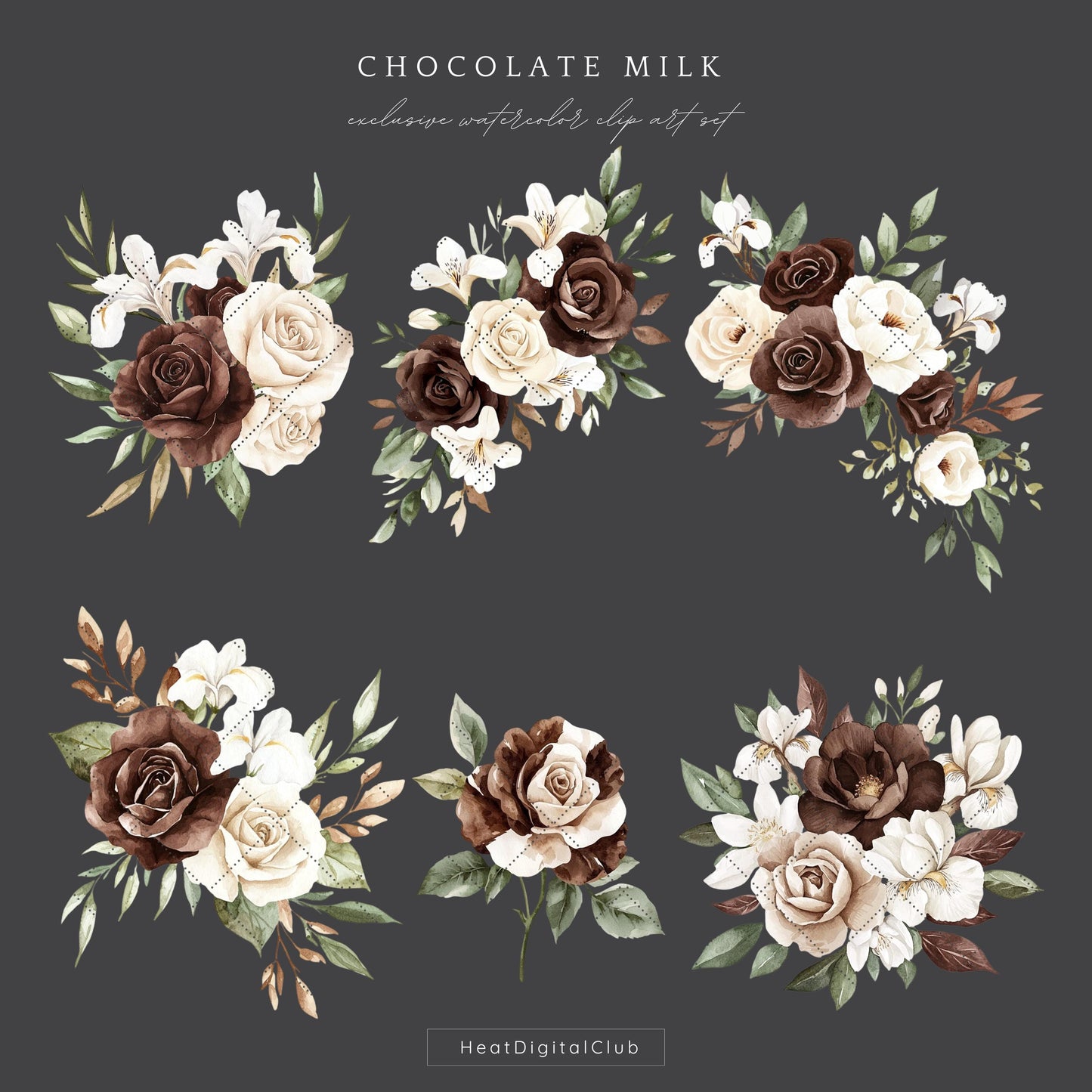 Chocolate Milk - Floral Arrangement Clipart, Elegant Bouquets, Boho | 12 PNG