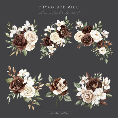 Chocolate Milk - Floral Arrangement Clipart, Elegant Bouquets, Boho | 12 PNG