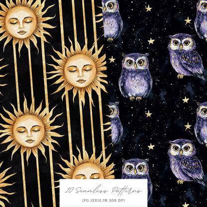 A Touch Of Magic - Witch Seamless Patterns, Celestia, Floral | 10 JPEG