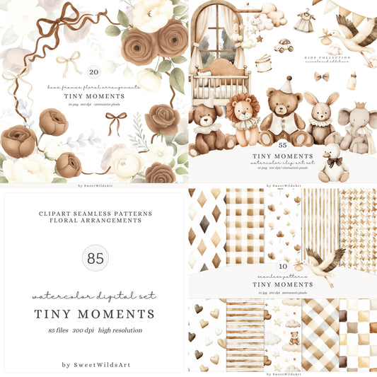 Tiny Moments - Collection Bundle, Plush Toys, Baby Animals, Nursery | 85 PNG/JPEG