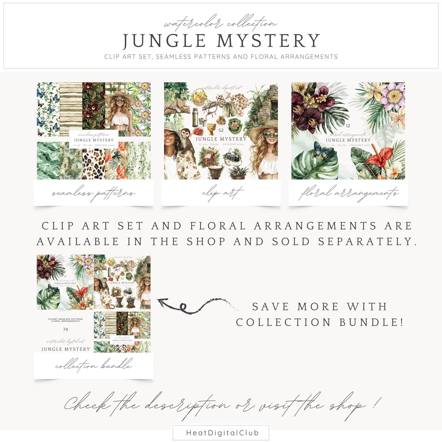 Jungle Mystery - Seamless Patterns, Leopard Print, Floral, Tropical | 10 JPEG