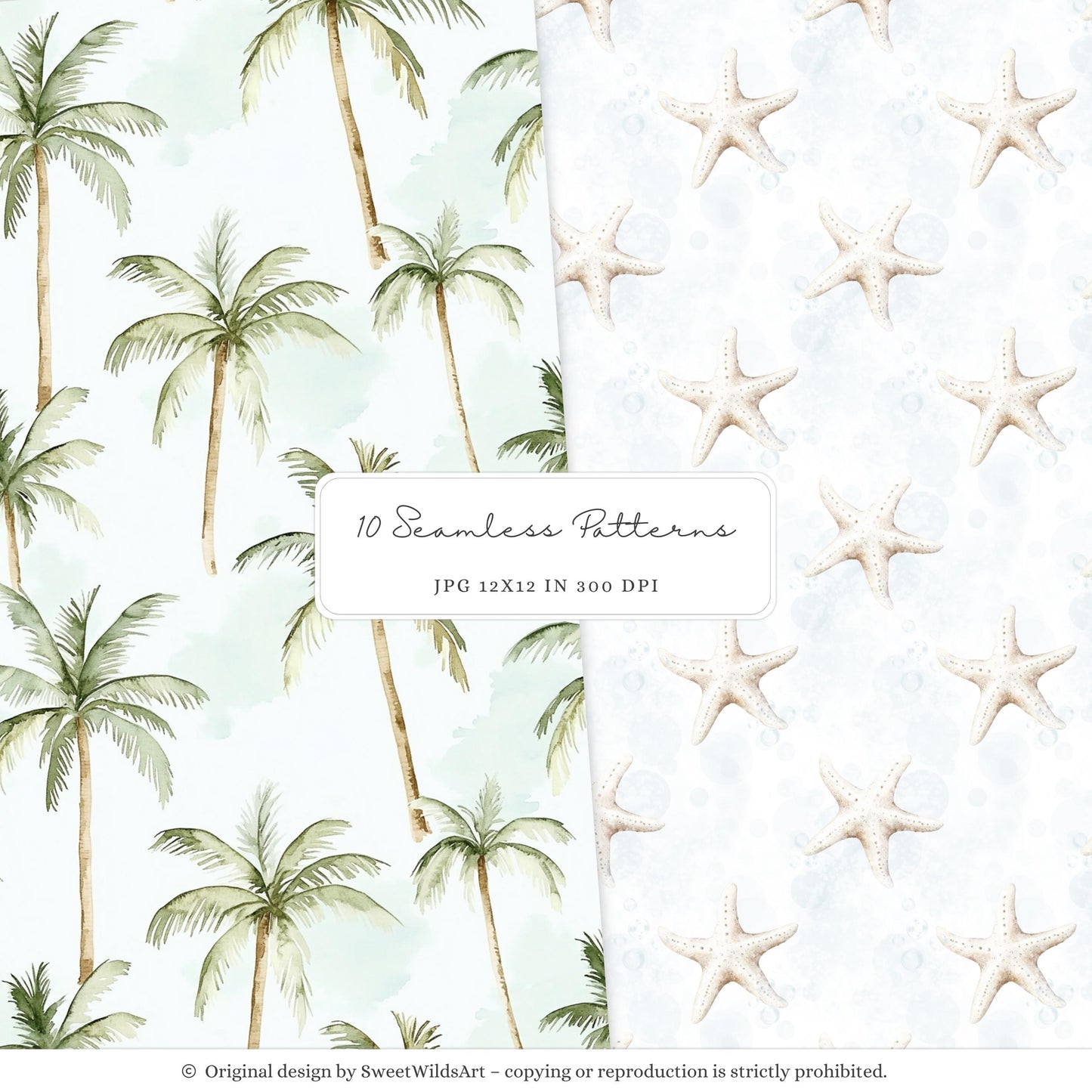Vacation Vibe - Seamless Patterns, Tropical Beach, Ocean Baby Shower | 10 JPEG