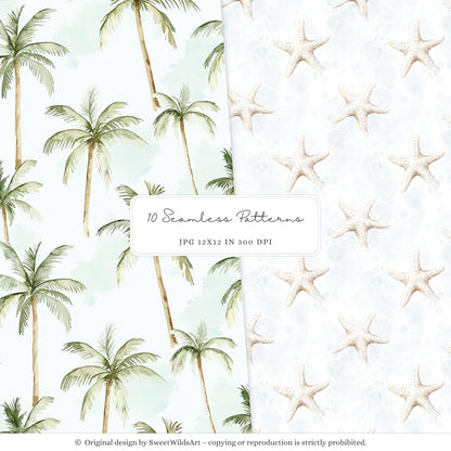 Vacation Vibe - Seamless Patterns, Tropical Beach, Ocean Baby Shower | 10 JPEG