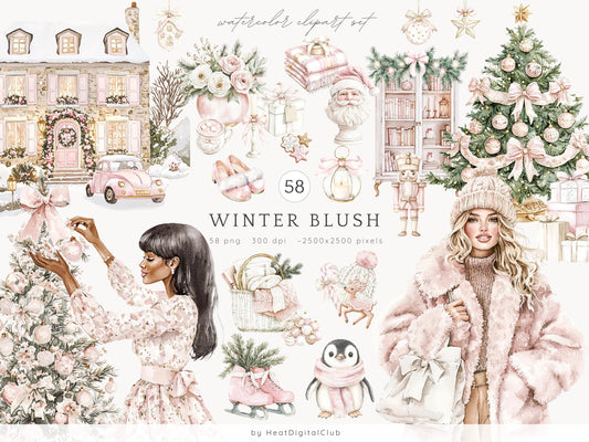 Winter Blush - Cozy Clipart, Holidays, Vacation, Cottagecore | 58 PNG